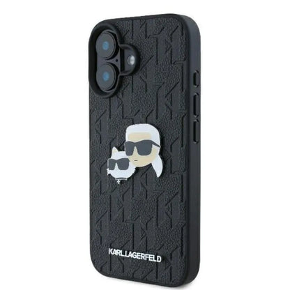 Karl Lagerfeld Monogram Karl & Choupette Head Pin - Dėklas skirtas iPhone 16 (juodas)