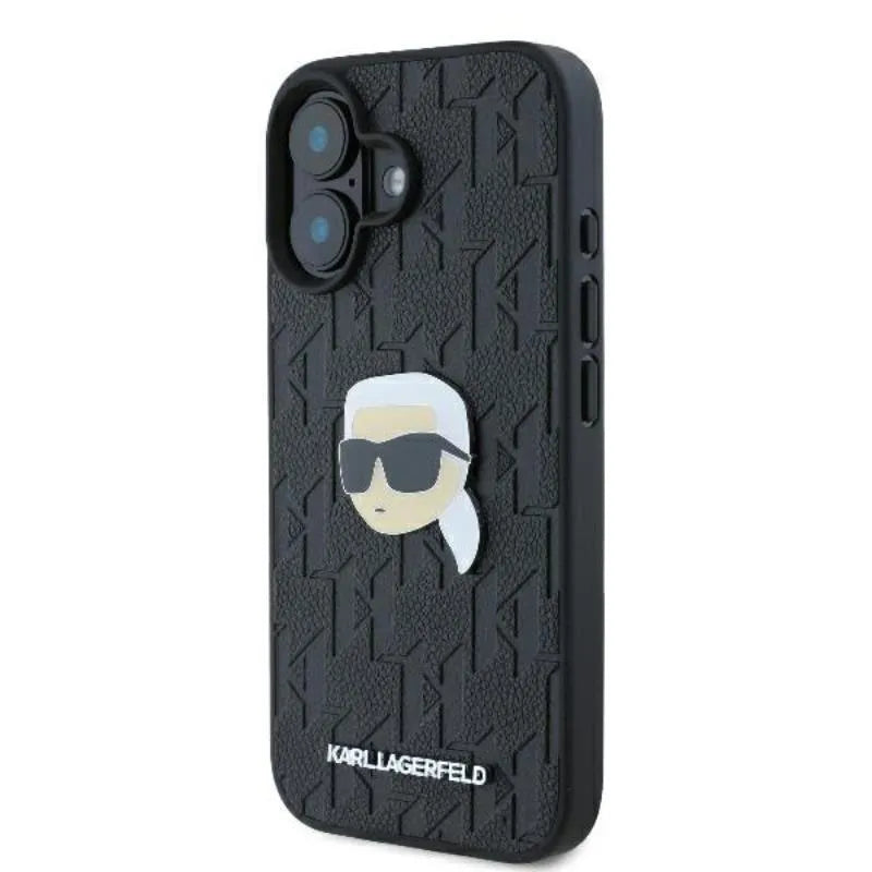 Karl Lagerfeld Monogram Karl Head Pin - dėklas, skirtas iPhone 16 (juodas)