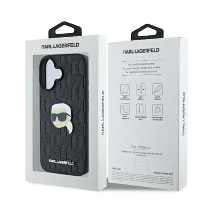 Karl Lagerfeld Monogram Karl Head Pin - dėklas, skirtas iPhone 16 (juodas)