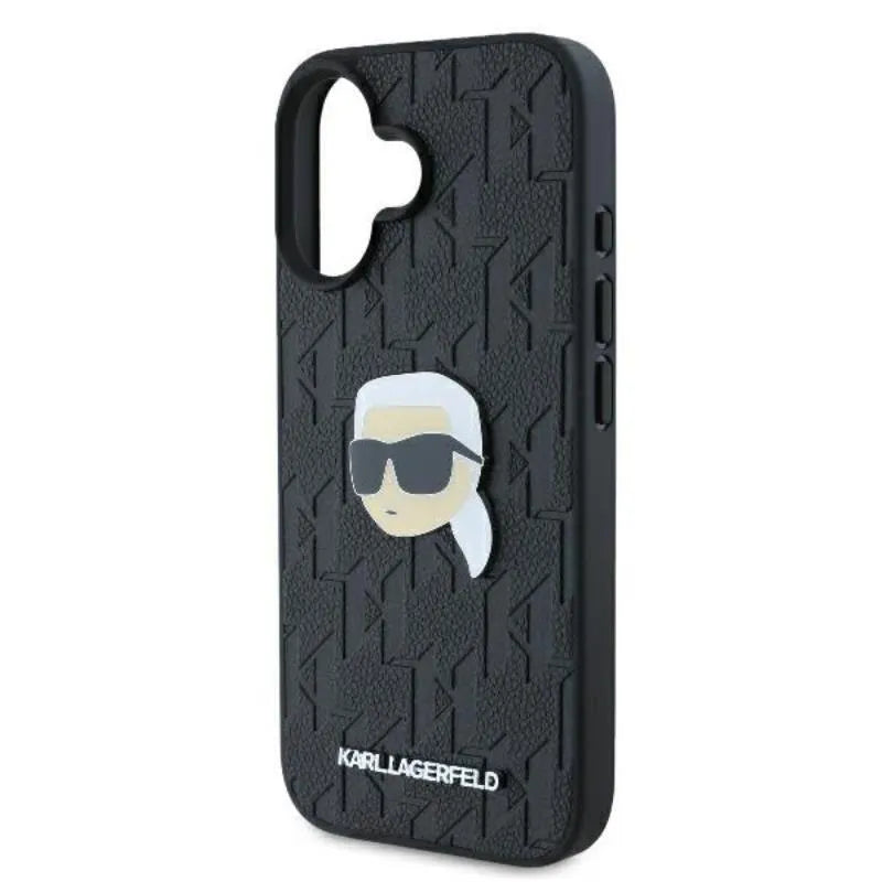 Karl Lagerfeld Monogram Karl Head Pin - dėklas, skirtas iPhone 16 (juodas)