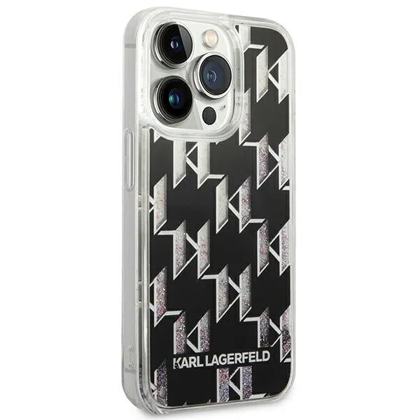 Karl Lagerfeld Monogram Liquid Glitter – dėklas iPhone 14 Pro (juodas)