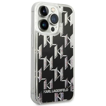 Karl Lagerfeld Monogram Liquid Glitter – dėklas iPhone 14 Pro (juodas)