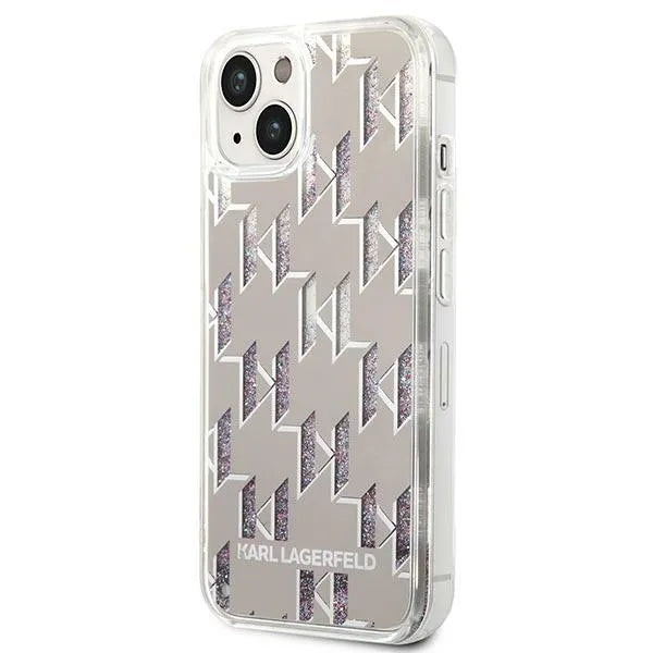 Karl Lagerfeld Monogram Liquid Glitter – dėklas skirtas iPhone 14 Plus (sidabras)