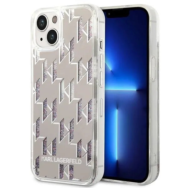 Karl Lagerfeld Monogram Liquid Glitter – dėklas skirtas iPhone 14 Plus (sidabras)