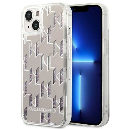 Karl Lagerfeld Monogram Liquid Glitter – dėklas skirtas iPhone 14 Plus (sidabras)