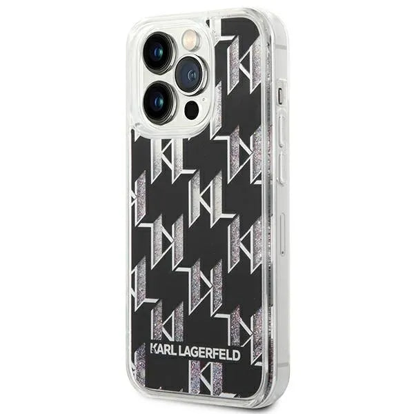 Karl Lagerfeld Monogram Liquid Glitter – dėklas, skirtas „iPhone 14 Pro Max“ (juodas)