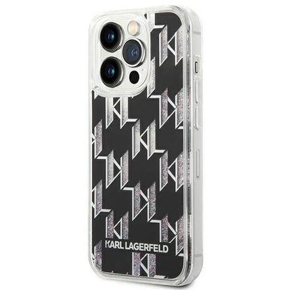 Karl Lagerfeld Monogram Liquid Glitter – dėklas, skirtas „iPhone 14 Pro Max“ (juodas)
