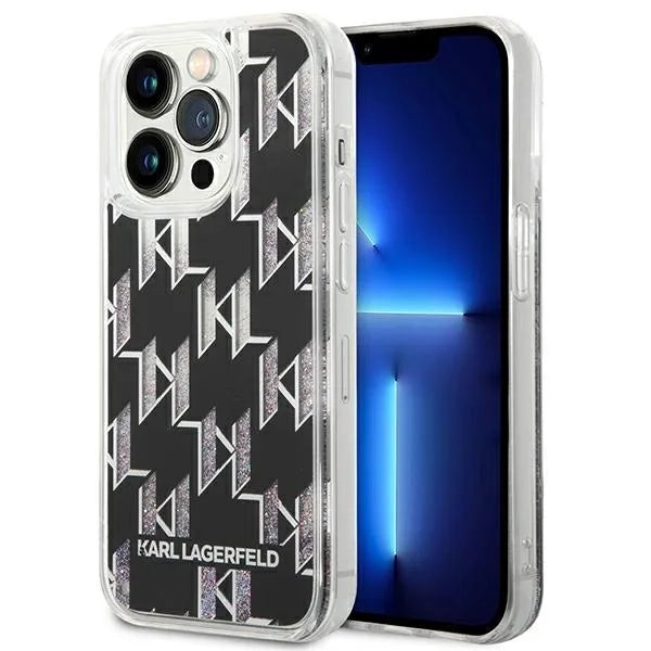 Karl Lagerfeld Monogram Liquid Glitter – dėklas, skirtas „iPhone 14 Pro Max“ (juodas)