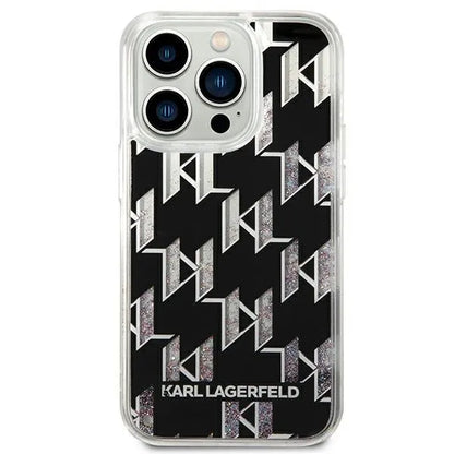 Karl Lagerfeld Monogram Liquid Glitter – dėklas, skirtas „iPhone 14 Pro Max“ (juodas)