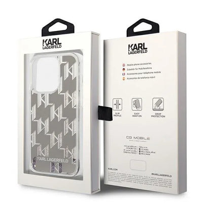 Karl Lagerfeld Monogram Liquid Glitter – dėklas, skirtas iPhone 14 Pro (sidabrinis)