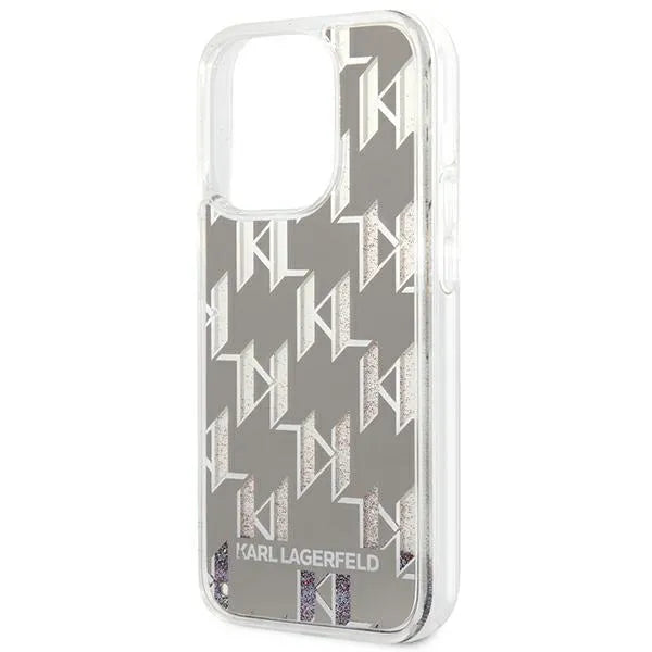 Karl Lagerfeld Monogram Liquid Glitter – dėklas, skirtas iPhone 14 Pro (sidabrinis)