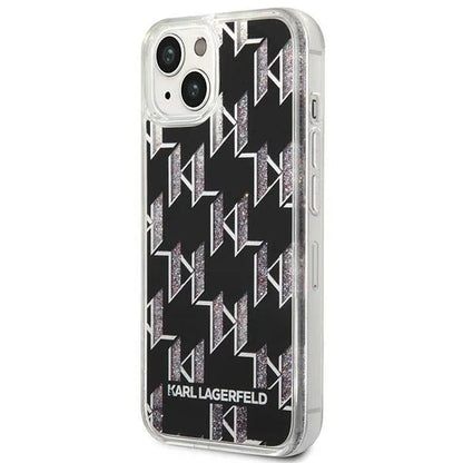 Karl Lagerfeld Monogram skysti blizgučiai – dėklas, skirtas „iPhone 14“ (juodas)
