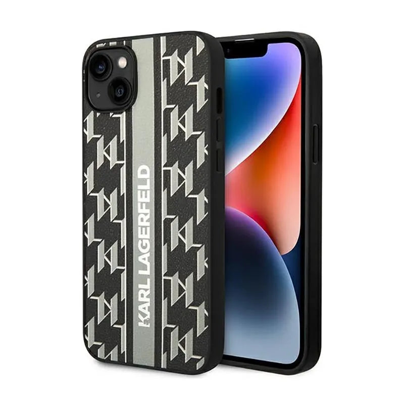 Karl Lagerfeld Monogram Stripe – Dėklas, skirtas iPhone 14 Plus (pilkas)