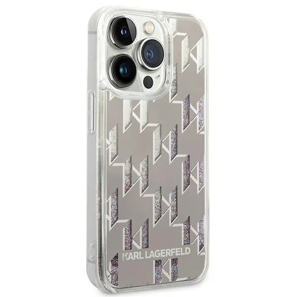 Karl Lagerfeld Monograma Skysti Blizgučiai - Dėklas, skirtas iPhone 14 Pro Max (Sidabrinis)