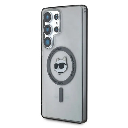Karl Lagerfeld mygtukas Choupette galvos spausdintas logotipas MagSafe – dėklas Samsung Galaxy S25 Ultra (juodas)