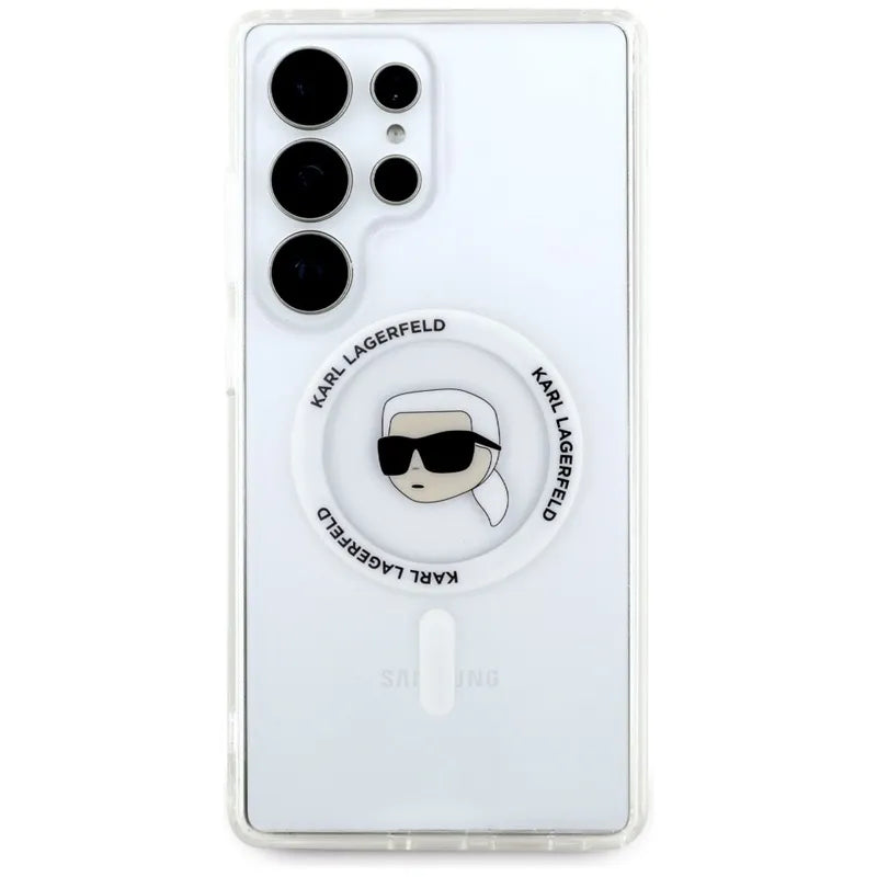 Karl Lagerfeld Mygtukas Karl Galvos Spausdintas Logotipas MagSafe - Dėklas Samsung Galaxy S25 Ultra (Baltas)