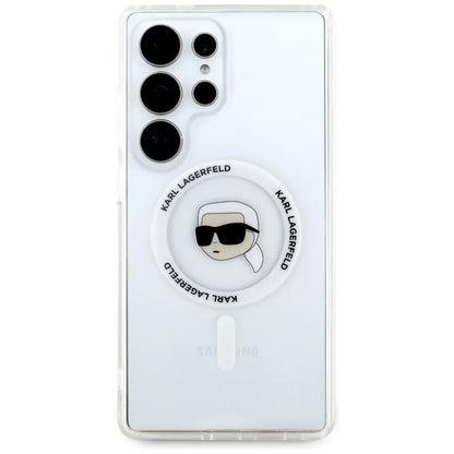 Karl Lagerfeld Mygtukas Karl Galvos Spausdintas Logotipas MagSafe - Dėklas Samsung Galaxy S25 Ultra (Baltas)