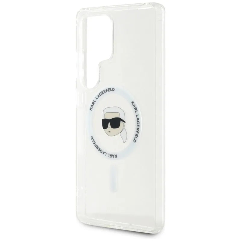 Karl Lagerfeld Mygtukas Karl Galvos Spausdintas Logotipas MagSafe - Dėklas Samsung Galaxy S25 Ultra (Baltas)