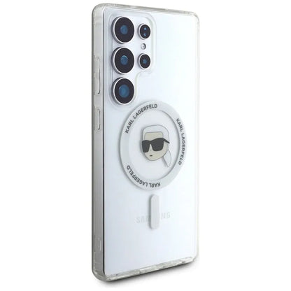 Karl Lagerfeld Mygtukas Karl Galvos Spausdintas Logotipas MagSafe - Dėklas Samsung Galaxy S25 Ultra (Baltas)