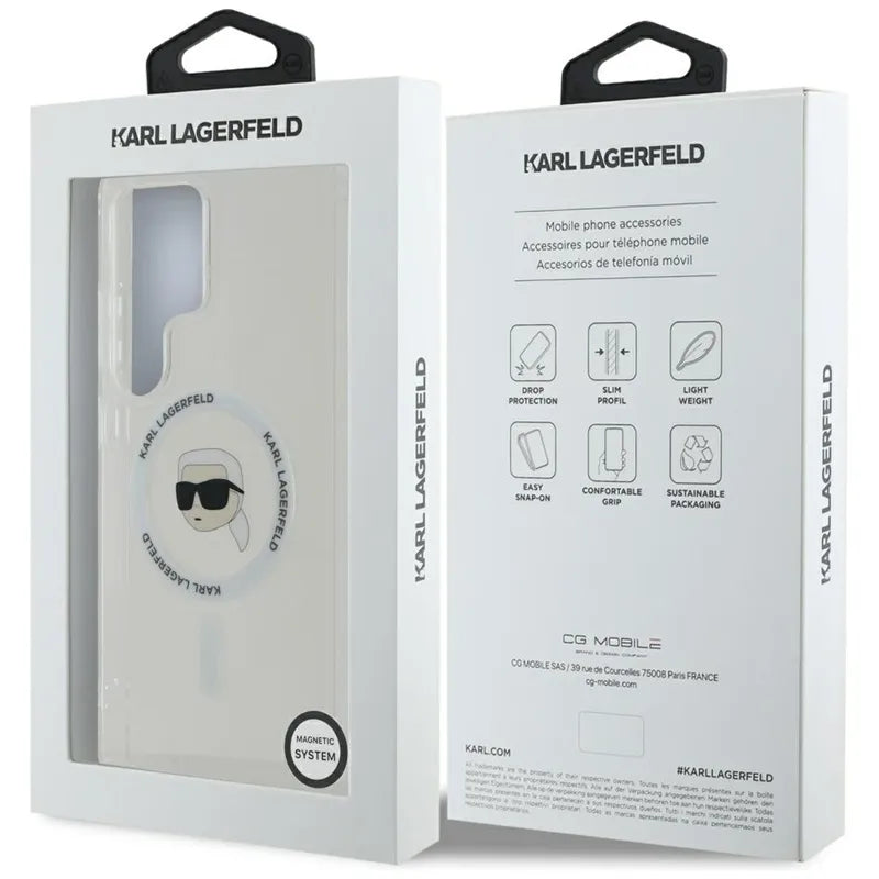 Karl Lagerfeld Mygtukas Karl Galvos Spausdintas Logotipas MagSafe - Dėklas Samsung Galaxy S25 Ultra (Baltas)