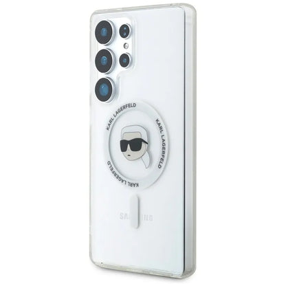 Karl Lagerfeld Mygtukas Karl Galvos Spausdintas Logotipas MagSafe - Dėklas Samsung Galaxy S25 Ultra (Baltas)