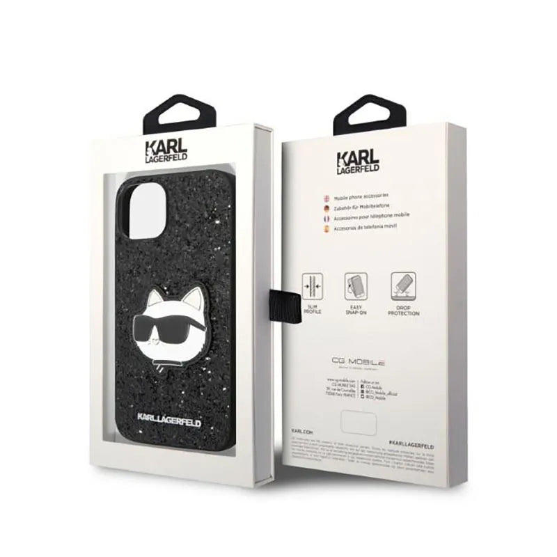 Karl Lagerfeld NFT Blizgučio „Choupette Patch“ – dėklas, skirtas „iPhone 14 Plus“ (juodos spalvos)