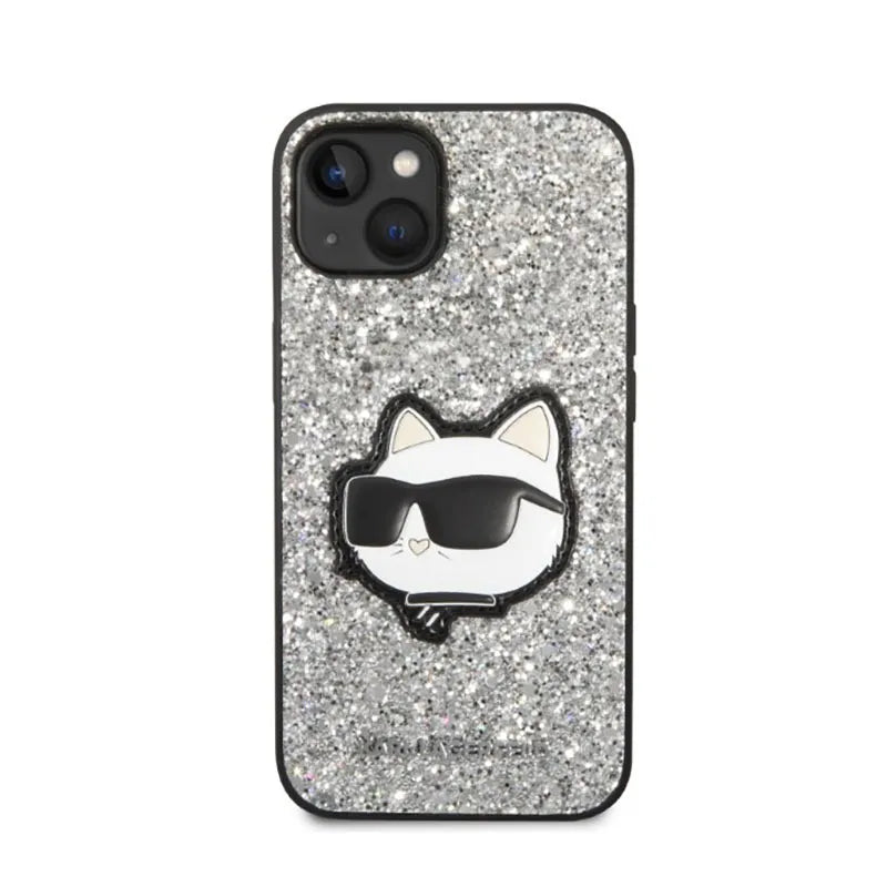 Karl Lagerfeld NFT Glitter Choupette Patch – dėklas, skirtas iPhone 14 Plus (sidabro spalvos)