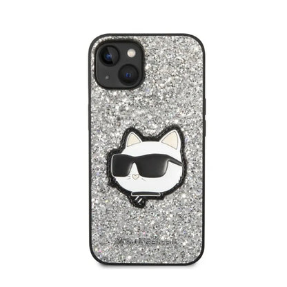 Karl Lagerfeld NFT Glitter Choupette Patch – dėklas, skirtas iPhone 14 Plus (sidabro spalvos)