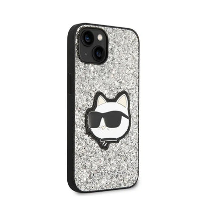 Karl Lagerfeld NFT Glitter Choupette Patch – dėklas, skirtas iPhone 14 Plus (sidabro spalvos)