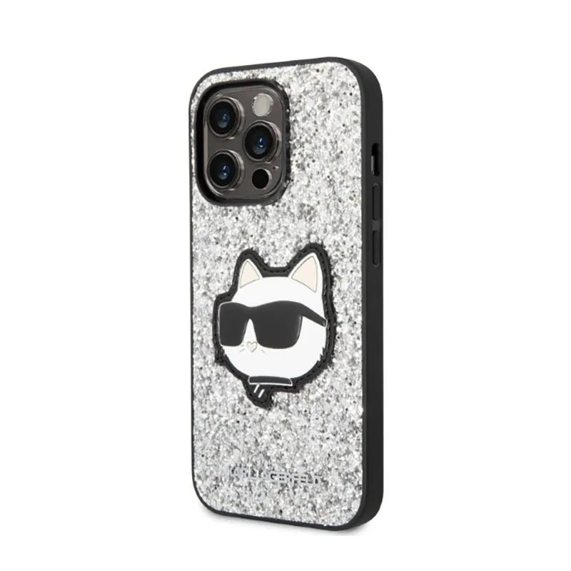 Karl Lagerfeld NFT Glitter Choupette Patch – dėklas, skirtas iPhone 14 Pro Max (sidabrinis)