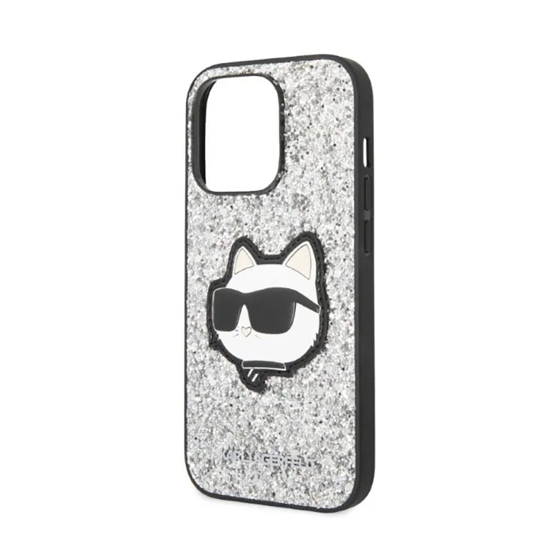 Karl Lagerfeld NFT Glitter Choupette Patch – dėklas, skirtas iPhone 14 Pro Max (sidabrinis)