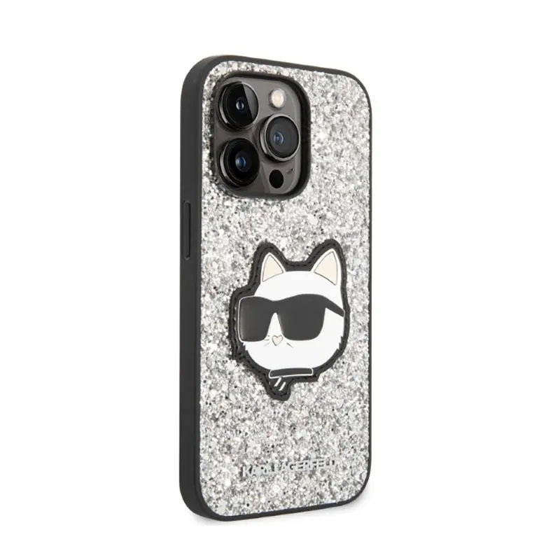 Karl Lagerfeld NFT Glitter Choupette Patch – dėklas, skirtas iPhone 14 Pro (sidabrinis)