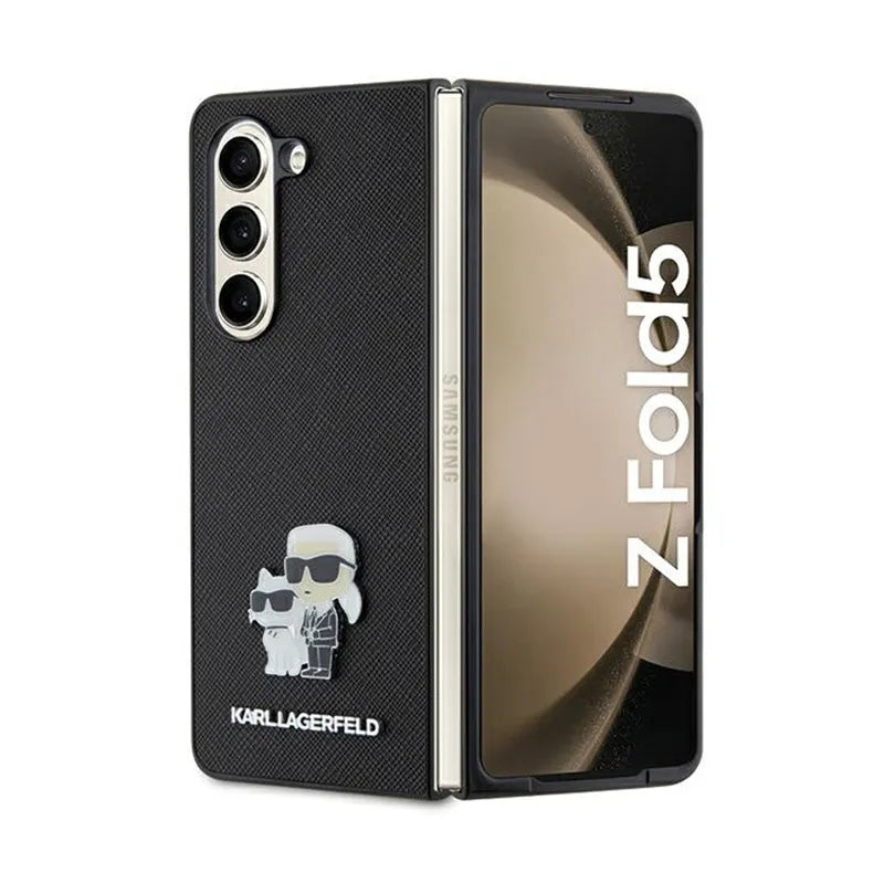 Karl Lagerfeld NFT Saffiano Karl & Choupette Pin - Samsung Galaxy Z Fold 5 dėklas (juodas)