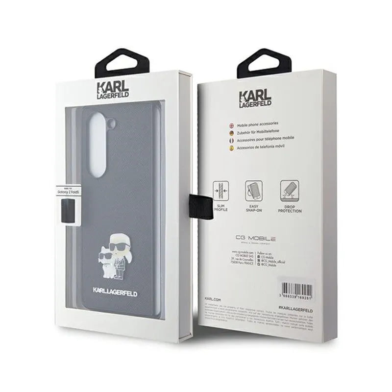 Karl Lagerfeld NFT Saffiano Karl & Choupette Pin - Samsung Galaxy Z Fold 5 dėklas (juodas)