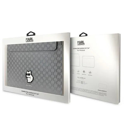 Karl Lagerfeld NFT Saffiano Monogram Ikonik Choupette dėklas - 14" nešiojamojo kompiuterio dėklas (sidabrinis)