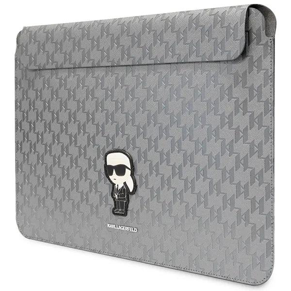 Karl Lagerfeld NFT Saffiano Monogram Ikonik Karl Sleeve - 14" nešiojamojo kompiuterio dėklas (sidabrinis)