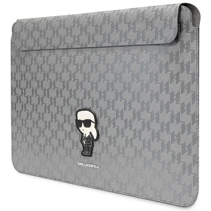 Karl Lagerfeld NFT Saffiano Monogram Ikonik Karl Sleeve - 14" nešiojamojo kompiuterio dėklas (sidabrinis)