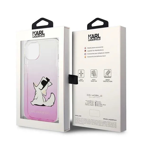 Karl Lagerfeld od perforuotos odos dėklas su logotipu iPhone 14 Plus (rožinis)