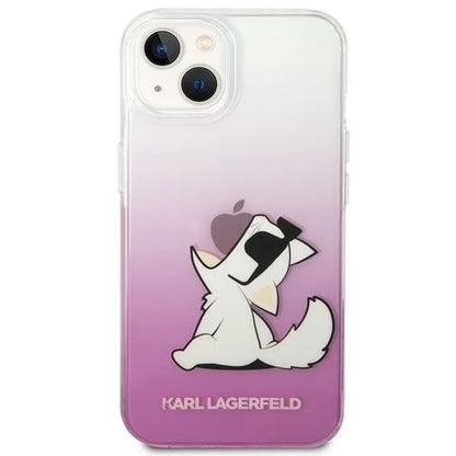 Karl Lagerfeld od perforuotos odos dėklas su logotipu iPhone 14 Plus (rožinis)