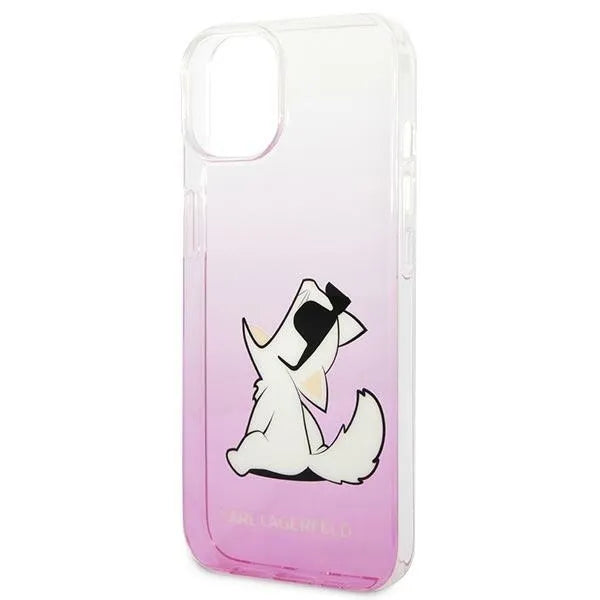 Karl Lagerfeld od perforuotos odos dėklas su logotipu iPhone 14 Plus (rožinis)