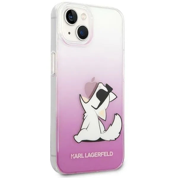 Karl Lagerfeld od perforuotos odos dėklas su logotipu iPhone 14 Plus (rožinis)