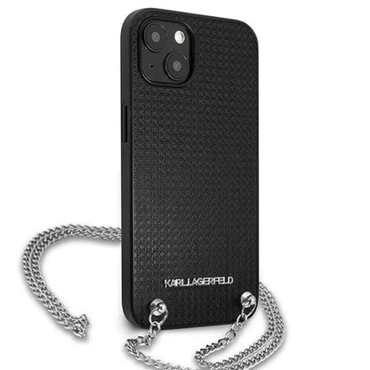 Karl Lagerfeld od tekstūruotos odos ir grandinėlės – dėklas, skirtas „iPhone 13 mini“ (juodas)
