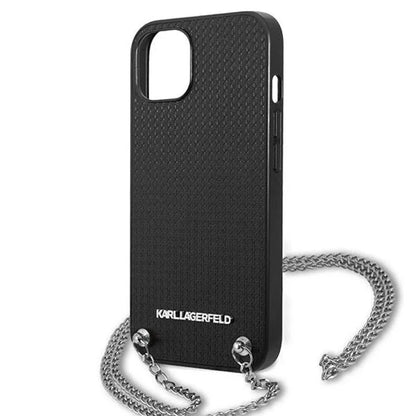 Karl Lagerfeld od tekstūruotos odos ir grandinėlės – dėklas, skirtas „iPhone 13 mini“ (juodas)