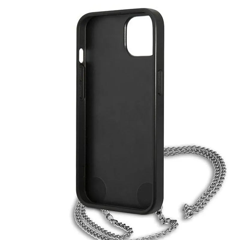 Karl Lagerfeld od tekstūruotos odos ir grandinėlės – dėklas, skirtas „iPhone 13 mini“ (juodas)