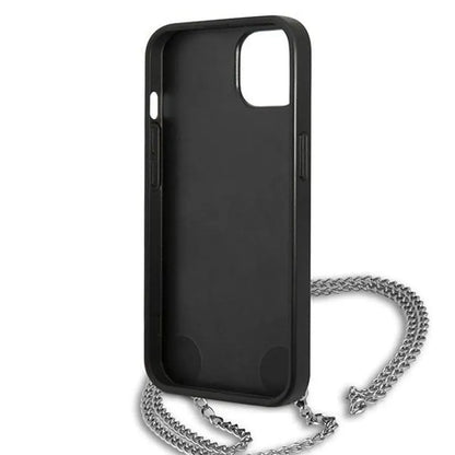 Karl Lagerfeld od tekstūruotos odos ir grandinėlės – dėklas, skirtas „iPhone 13 mini“ (juodas)