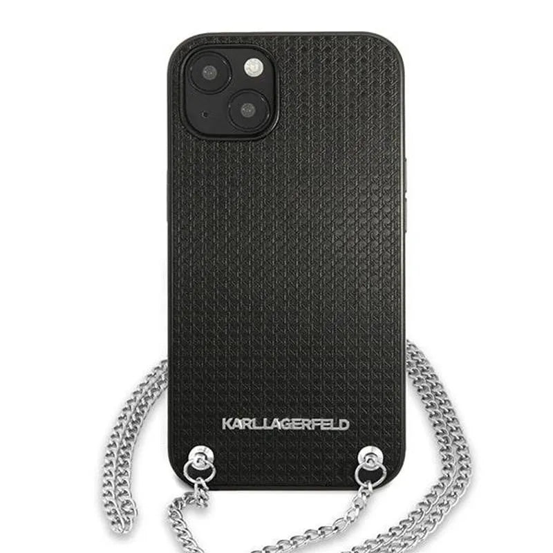 Karl Lagerfeld od tekstūruotos odos ir grandinėlės – dėklas, skirtas „iPhone 13 mini“ (juodas)