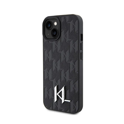 Karl Lagerfeld Odinė Monograma, Karštu Būdu Įspaustas Metalo Logotipas - Dėklas iPhone 15 (juodas)