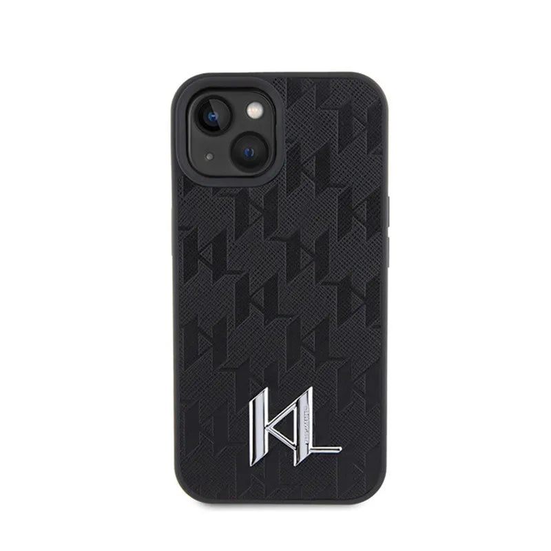 Karl Lagerfeld Odinė Monograma, Karštu Būdu Įspaustas Metalo Logotipas - Dėklas iPhone 15 (juodas)
