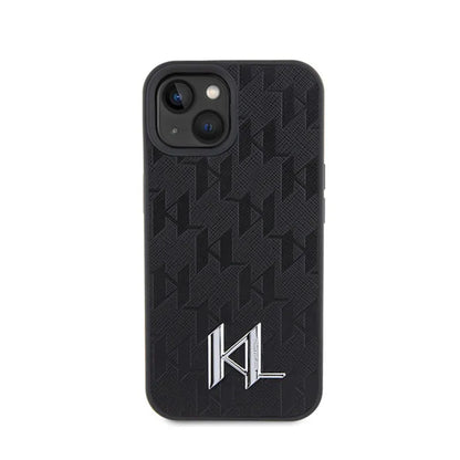 Karl Lagerfeld Odinė Monograma, Karštu Būdu Įspaustas Metalo Logotipas - Dėklas iPhone 15 (juodas)