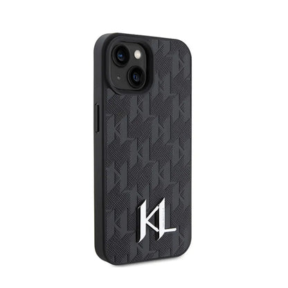 Karl Lagerfeld Odinė Monograma, Karštu Būdu Įspaustas Metalo Logotipas - Dėklas iPhone 15 (juodas)